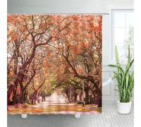 Forest Landscape Shower Curtain Maple Trees Road Plants Fallen Leaves Rural Scenery Wall Hanging Bathroom Decor Curtains,3948AG,180x230cm,70x90in