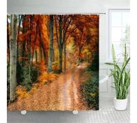 Forest Landscape Shower Curtain Maple Trees Road Plants Fallen Leaves Rural Scenery Wall Hanging Bathroom Decor Curtains,5802AG,270x180cm,106x70in