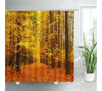Forest Landscape Shower Curtain Maple Trees Road Plants Fallen Leaves Rural Scenery Wall Hanging Bathroom Decor Curtains,5585AG,180x200cm,70x78in