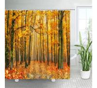 Forest Landscape Shower Curtain Maple Trees Road Plants Fallen Leaves Rural Scenery Wall Hanging Bathroom Decor Curtains,3951AG,300x180cm,118x70in