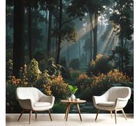 Forest Landscape Wall Murals, Light And Shadow Orange Blossom Forest Mural Wall silk Fabric, uv-resistant, Large Photo Wallpaper for Living Room Bedroom Kitchen Office Kids, 450x315cm, Orange Green