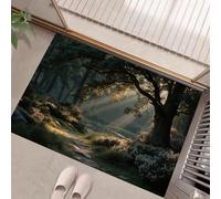 Forest Landscape Welcome Mats Sunlight Filters Through The Tree Canopy Door Mat Indoor Entrance Yellow-Green Decorative Outdoor Doormats Non Slip Outside Door Mats for Front Doors Rugs 45 x 75 cm
