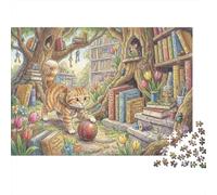 Forest Library 1000 Piece Jigsaw Puzzle,Stress Relief,Impossible Challenge,Adults & Kids 14+ Cat,Home Wall Decor,Gift Idea,Premium Cardboard,Educational Toy 52x38cm/1000pcs