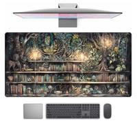 Forest Library Book Mouse Pad Desk Mat, Mystical Green Tree House XXL Extended Large Gaming Desk Pad Mousepad Computer Laptop Keyboard and Mouse Mat, Office Desk Decor Pad for Women 31.5x15.7 in