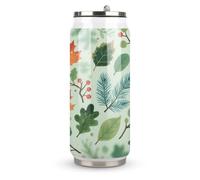 Forest-Like Leaves Printed Stainless Steel Thermos Cup with Lid and Straw Suitable for Use in The Car Traveling Fitness Outdoor Activities Cafes Offices Home Use Etc