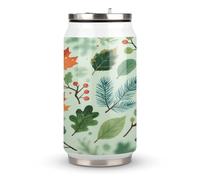 Forest-Like Leaves Printed Stainless Steel Thermos Cup with Lid and Straw Suitable for Use in The Car Traveling Fitness Outdoor Activities Cafes Offices Home Use Etc