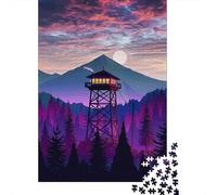 Forest Lookout Tower 1000 Piece Jigsaw Puzzle Paper for Adults Mountain Sunset Scene Puzzle Game for Family Relax Focus Gift 70x50cm/1000pcs