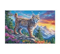 Forest Lynx 1000 Piece Complete Jigsaw Puzzle Set Feline Peak Sunset Teens Beginners Educational Challenge Puzzle Fans Group Play Anniversary Cardboard 1000 PCS