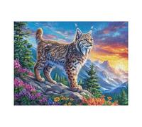 Forest Lynx 500 Piece Complete Jigsaw Puzzle Set Feline Peak Sunset Teens Beginners Educational Challenge Puzzle Fans Group Play Anniversary Cardboard 500 PCS