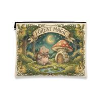 Forest Magic Makeup Bag, Fanciful Vintage Cosmetic Travel Pouch for Women, Portable Canvas Zipper Organizer, Nature Skincare Toiletry Bag, Beige, 7x9 Inch, Forest