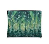 Forest Makeup Bag, Northern Lights Deer Cosmetic Travel Bags for Women, Portable Small Canvas Zipper Pouch, Holiday Skincare Toiletry Bag Organizer, Green, 7x9 Inch, Deer