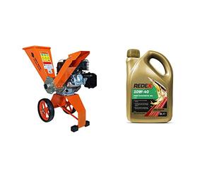 Forest Master FM6DD 6hp Petrol compact self-feeding wood chipper. Powerful garden machine delivers up to 3600 rmp. Chips up to 50mm (2 inch) & Redex 10W-40 Part Synthetic Motor Engine Oil 2Litre