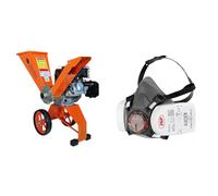 Forest Master FM6DD Wood Chipper 6hp Petrol Self-Feeding, Compact & Portable & JSP Force®8 Half-Mask with PressToCheck™ P3 Dust Filters, Size Medium