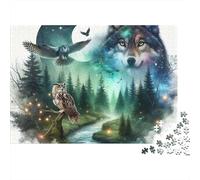 Forest Moonlit Night 1000 Piece Jigsaw Puzzle for Adults Owl Wolf Paper Game Focus 38x26cm/1000pcs