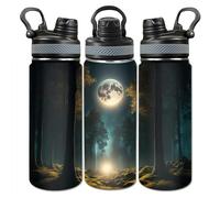 forest moonrise between the trees evening sky moon Water Bottle Insulated Stainless Steel Women Men Leakproof 20 Oz