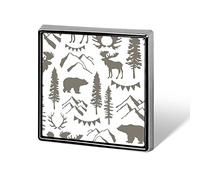 Forest Moose Bear Mountain Trees Wild Nature Retro Grey Style Square Badge Smooth Surface Lapel Tie Pin, Lightweight Badge for Women Men Office Worker Nurse Teacher Student Shirts Backpack