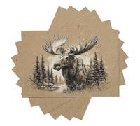 Forest Moose Placemats Set of 6, Retro Linen Animal Pack Place Mat for Table, Spring Summer Beige Brown Washable Heat-Resistant Place Mat For Kitchen Dining Party Decor, 45x30cm