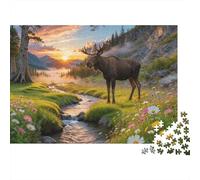 Forest Moose Puzzle for Adults 1000Pc Recyclable Paper Mountain Stream Jigsaw Puzzles Educational Game Challenge Ideal for Family And Friends Gifts 38x26cm/1000pcs