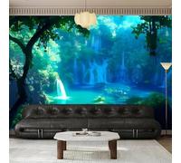 Forest Mountain Lake Waterfall 3D Wallpaper Premium Textured Silk Study Dining Living Room Bedroom Sofa TV Wall Easy Install-250cm×170cm