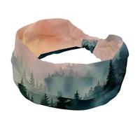 Forest Mountain Landscape Background Women's Headbands, Twisted Cross Hairband, Soft Sweat Hairbands, Elastic Wide Headband, Hair Accessory