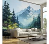 Forest Mountain Mural Wallpaper, Watercolor Woodland Scenery Wallpaper for Bedroom, Living Room, TV Backdrop, Office, Hotel Wall Background Decoration Non-Woven Wall Paper 200 X 140 cm (WxH)