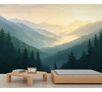 Forest Mountain Wallpaper, Nature Landscape Mural, Misty Forest Large Wallpaper for Living Room, Landscape Wall Mural - 390x260cm (Not Peel n' Stick)