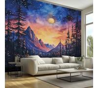 Forest Mountain Wallpaper, Scenery Sunset Universe Wallpaper for Living Room, Bedroom, Non-Woven Decor Wall Paper, Photo Mural Dining Room, Hallway, Lounge, 150 X 105 cm Ac163
