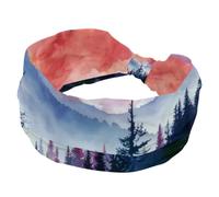 Forest Mountains Sunrise Landscape Womens Headband, Soft Hair Accessories, Elastic Wide Headbands, Sweat Wicking Hair Wraps for Workout, Yaga, Running, Hiking, Exercise