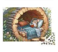 Forest Mouse 1000 Piece Jigsaw Puzzle Paper for Adults Cozy Log Cabin Illustration Relaxation Focus 52x38cm/1000pcs