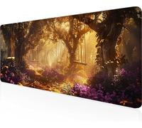 Forest Mouse Mat 1200x600x3mm Large Gaming Mouse Pad Yellow Keyboard Mat Stitched Edges, Non Slip Rubber Base, Waterproof Soft Cloth, Computer Accessories for Home Office Decor, Gifts PjY3938 A-S