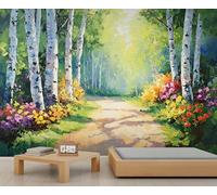 Forest Mural Rural Oil Painting Wallpaper Abstract Flower Path Wall Mural Panoramic Office Reception Studio Backdrop Custom Photo Wallpaper (Non-self-Adhesive)
