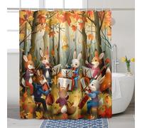 Forest Music Band Shower Curtain, Autumn Colors Woodland Animals Playing Instruments, Fall Fantasy Animated Decor, Cute Kids Wildlife Bathroom Waterproof Fabric Set with Hooks 62x72 Inch