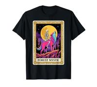 Forest Mystic Tarot Card Skeleton Riding Wolf Moon Howling T-Shirt