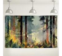 Forest Night Backdrop, Enchanted Woodland Scene with Fairy Lights, Cozy Indoor/Outdoor Decoration for Parties, Festivals, and Gatherings 71x43 Inch