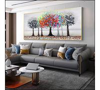 Forest Oil Painting On Canvas Large Wall Art Colorful Giant Tree Living Room with Gold Frame Wall Art Home Decor 150x80cm/59x31inch With Golden Frame