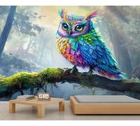 Forest Owl Mural Colorful Owl Wallpaper Fairy Tale Animals Wall Mural Giant Home Living Room Dining Room Wall Decor Poster (Non-self-Adhesive)
