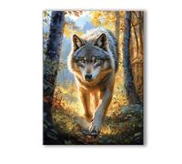 Forest Paint by Numbers for Adults with Frame 30x40cm, Wolf Painting by Numbers on Canvas 12x16 Inch, DIY 5D Paint by Number Kits with 3 Brush and Acrylic, Home Wall Decor, Gifts for Women 0R-688