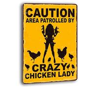 Forest Park Warning Sign Metal Tin Caution Area patrolled by Crazy Chicken Lady Pub Home Vintage 8x12 Inch