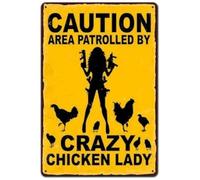 Forest Park Warning Sign Metal Tin Sign Caution Area patrolled by Crazy Chicken Lady Pub Home Vintage 8x12 inch
