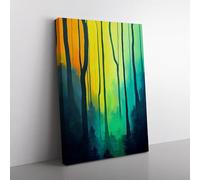 Forest Passion Blue, Green, Yellow Canvas Wall Art Print Ready to Hang, Framed Picture for Living Room Bedroom Home Office Décor, 76x50 cm (30x20 Inch)