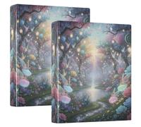 Forest Path 3 Ring Binders 1.5 Inch with 3 Interior Pockets, Decorative Cute Three Ring Binder D Ring Binders for School Office Home 2 Pack
