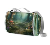 Forest Path Picnic Blanket Waterproof, 150x145CM Foldable Picnic Mat - Outdoor Beach Blanket - Slip Resistant Carrying Handle - Sandproof & Washable Beach Mat for Garden, Hiking, Camping