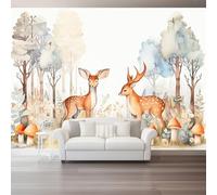 Forest Pets Photo Wallpaper Nursery 350 X 256 Cm Brown Fawn Mushroom - Non-Woven Premium Art Print Fleece Wall Mural Decoration Restaurant Hall Living Room Hallway