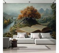Forest Photo Wallpaper for Bedroom Vintage Books Idyllic Autumn Days 3D Small Wall Mural, Removable Peel and Stick Self-Adhesive Wall Decal for Boys Girls Living Room Office Decor 138"x 101" 14U-38