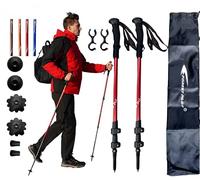 FOREST PILOT Trekking Poles - Lightweight 7075 Aluminum with Flip Lock & All Terrain Accessories - Pair of 2 Walking Sticks for Hiking with EVA or Beech Wood Grip (EVA Grip- Red)