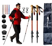 FOREST PILOT Trekking Poles - Lightweight 7075 Aluminum with Flip Lock & All Terrain Accessories - Pair of 2 Walking Sticks for Hiking with EVA or Beech Wood Grip (Beechwood Grip- Orange)