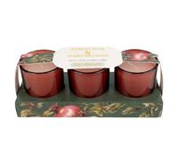 Forest Pine & Pomegranate Scented Candle Gift Set - 3 Red Glass Votives | 24-Hour Burn Time | Christmas Home Décor & Winter Fragrance Trio
