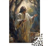 Forest Prayer Scene Jigsaw Puzzle for Adults 1000 Piece Jigsaw Puzzle Sunlight through Trees Relaxing Gift 52x38cm/1000pcs