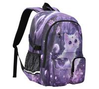 Forest Purple Flowers White Cat Dream Travel Backpack 14 Inch Laptop Computer Bag Sturdy School Bag College Bookbag