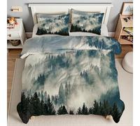 Forest Queen Duvet Mountain Forest Mist Queen Quilt 7.5 Tog Lightweight Soft Comforter Set, All Seasons Reversible Coverless Microfiber Duvet with 2 Pillowcases Machine WashableT3544